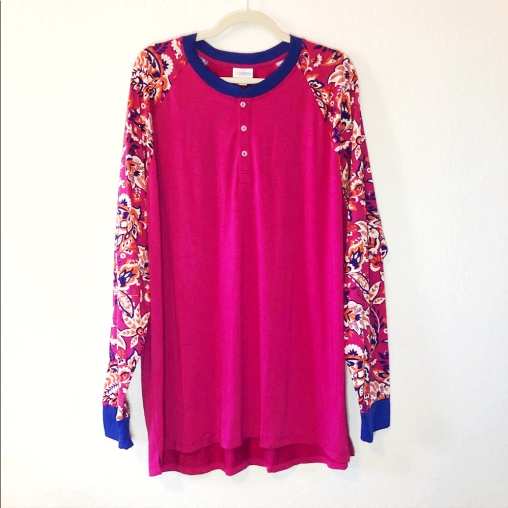 LuLaRoe Pink Long-Sleeve Henley “Mark” 3X BNWT - Picture 1 of 12